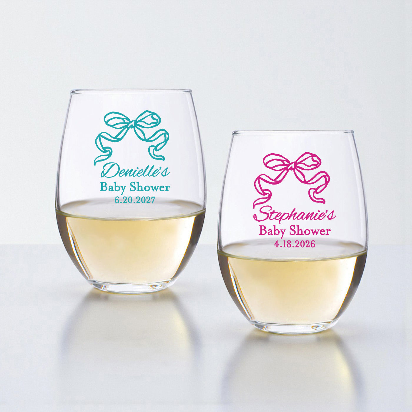 Pink Bow Personalized 9 oz. Stemless Wine Glass - Set of 24