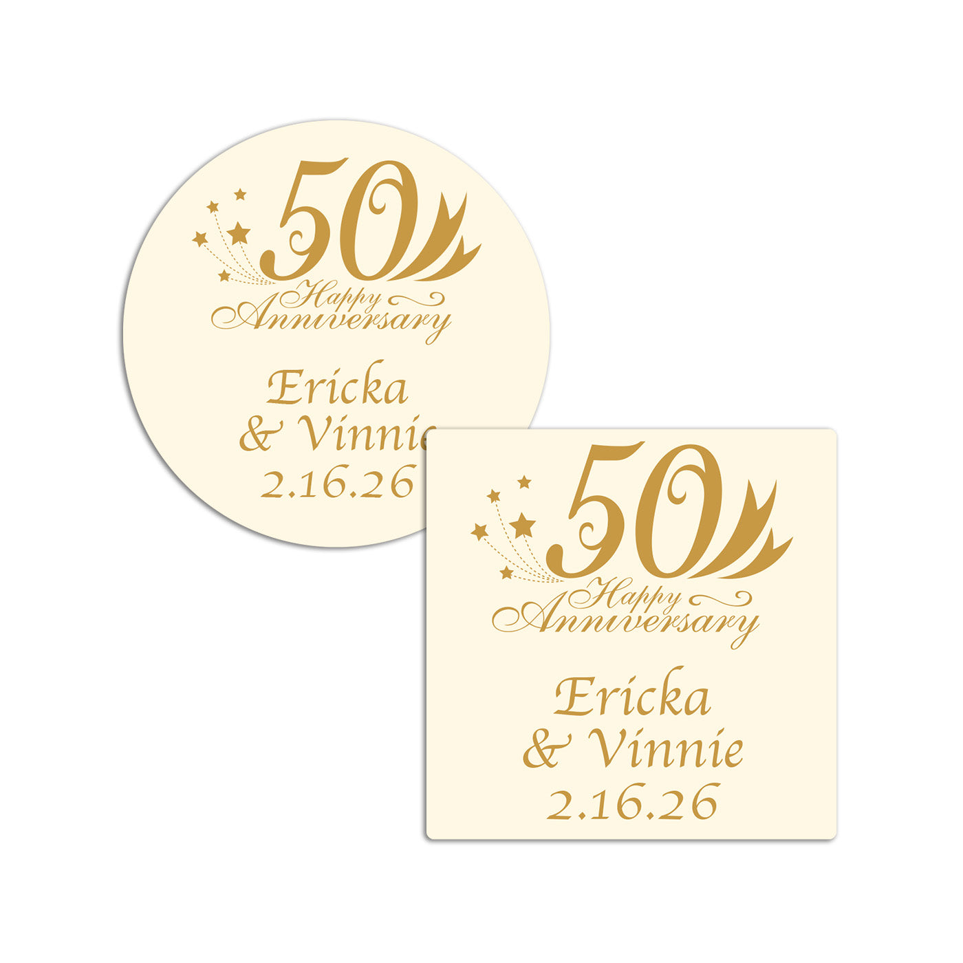 50th Wedding Anniversary Personalized Round/Square Labels - Set of 24