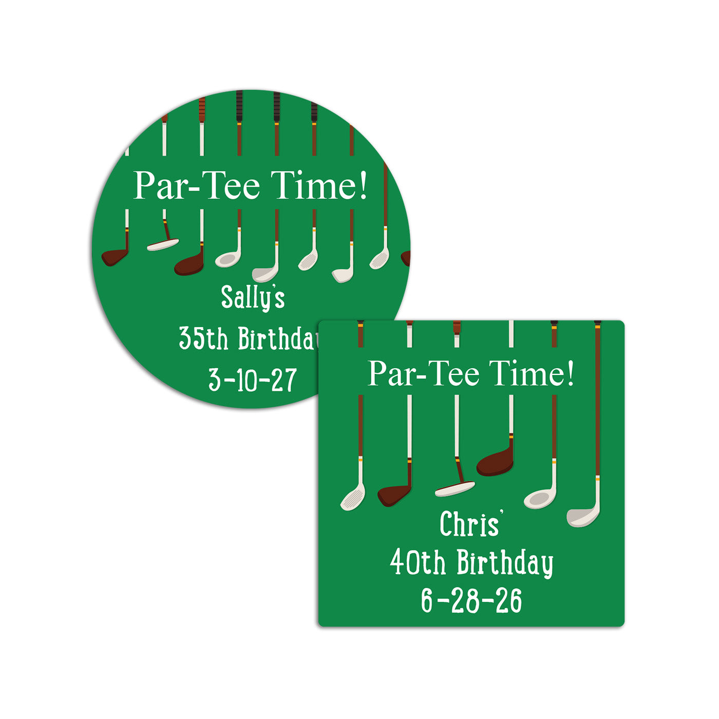 Par Tee Time Personalized Round/Square Labels - Set of 24