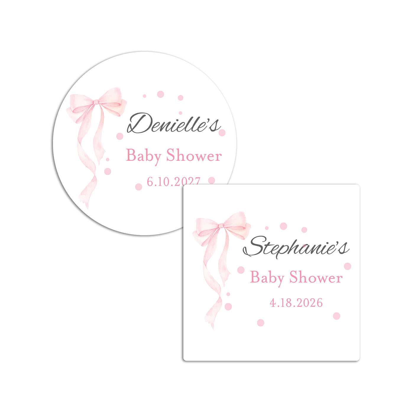 Pink Bow Personalized Round/Square Labels - Set of 24