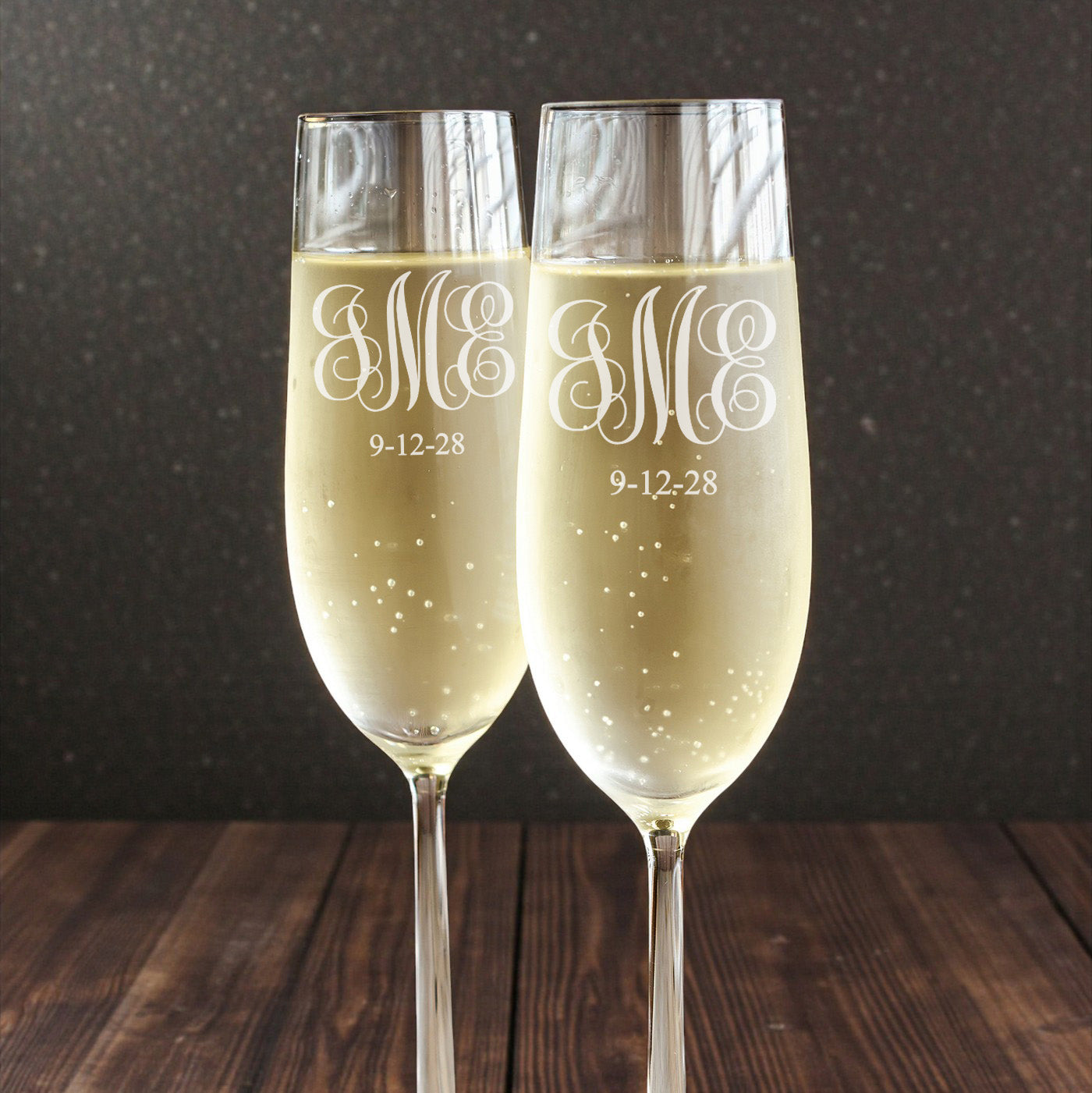 Monogram Engraved Personalized Wedding Champagne Flutes