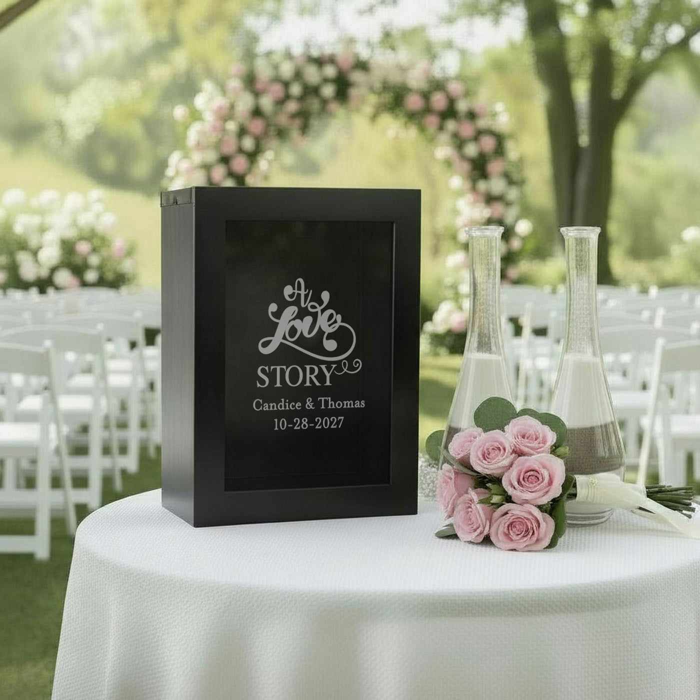 Love Story Sand Ceremony Set, Personalized 3-Piece Wedding Shadow Box Frame