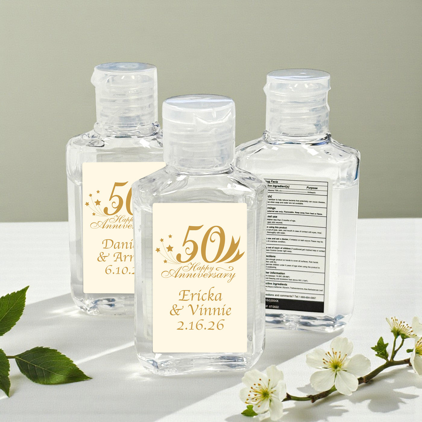 50th Wedding Anniversary Personalized Rectangle Hand Sanitizer - Set of 12