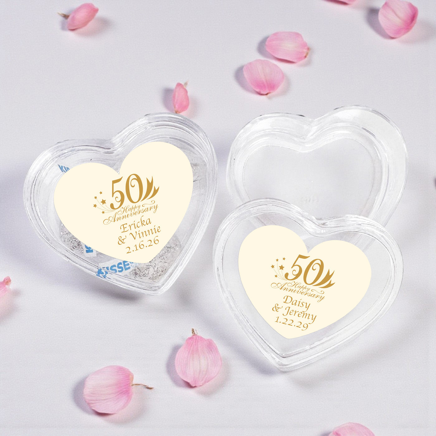 50th Wedding Anniversary Personalized Heart Shaped Acrylic Box - Set of 12