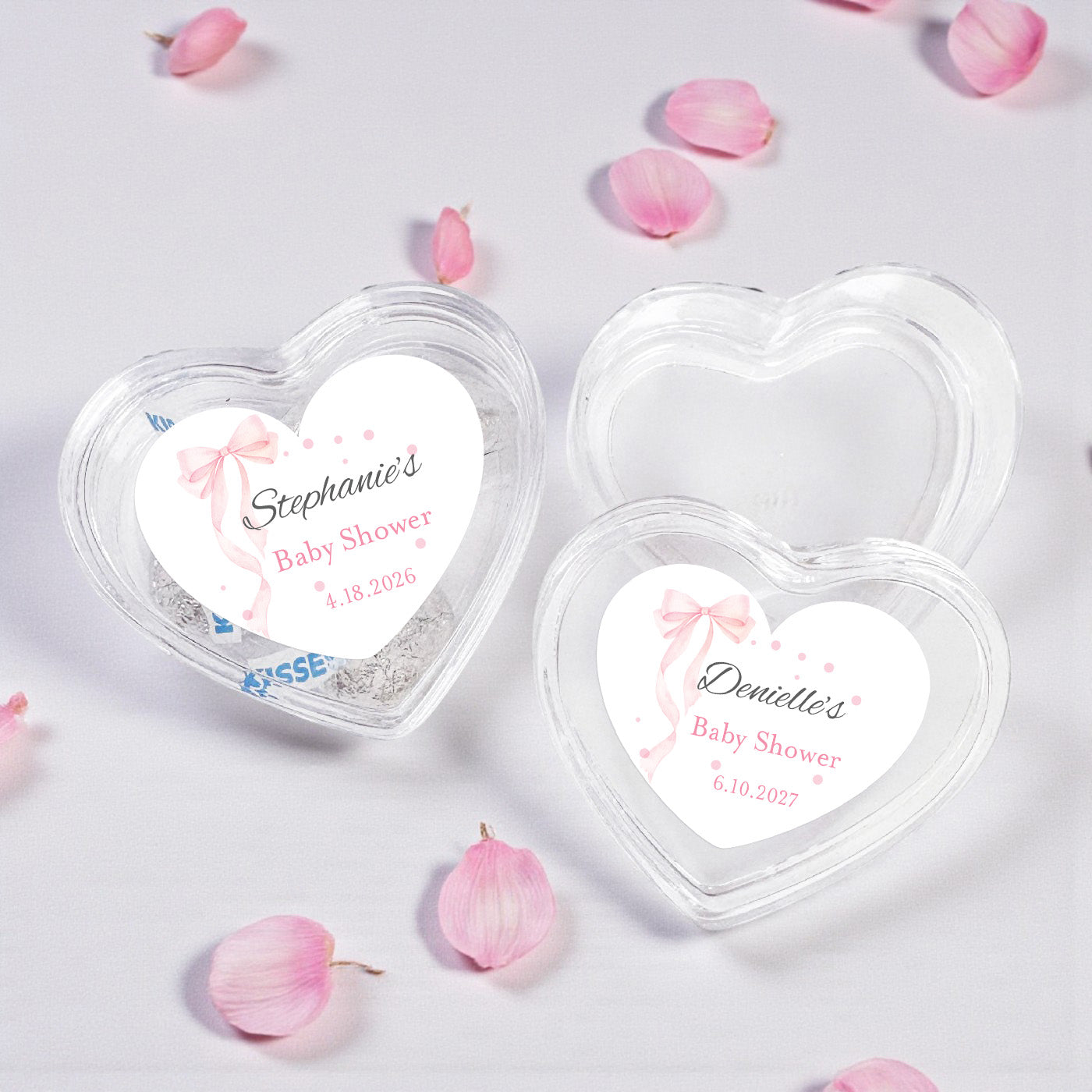 Pink Bow Personalized Heart Shaped Acrylic Box - Set of 12