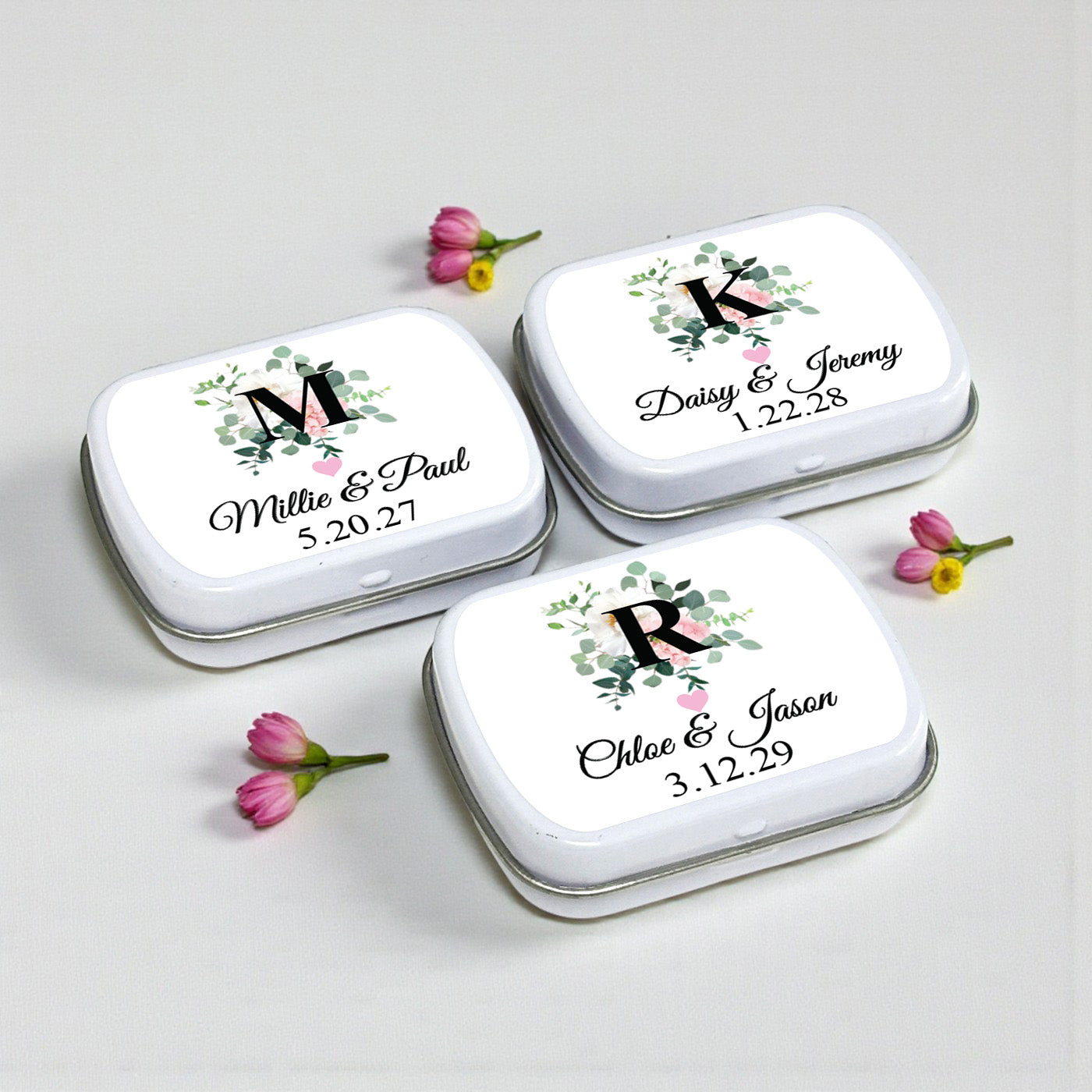 Initial Spring Flowers Personalized Mint Tins - Set of 10
