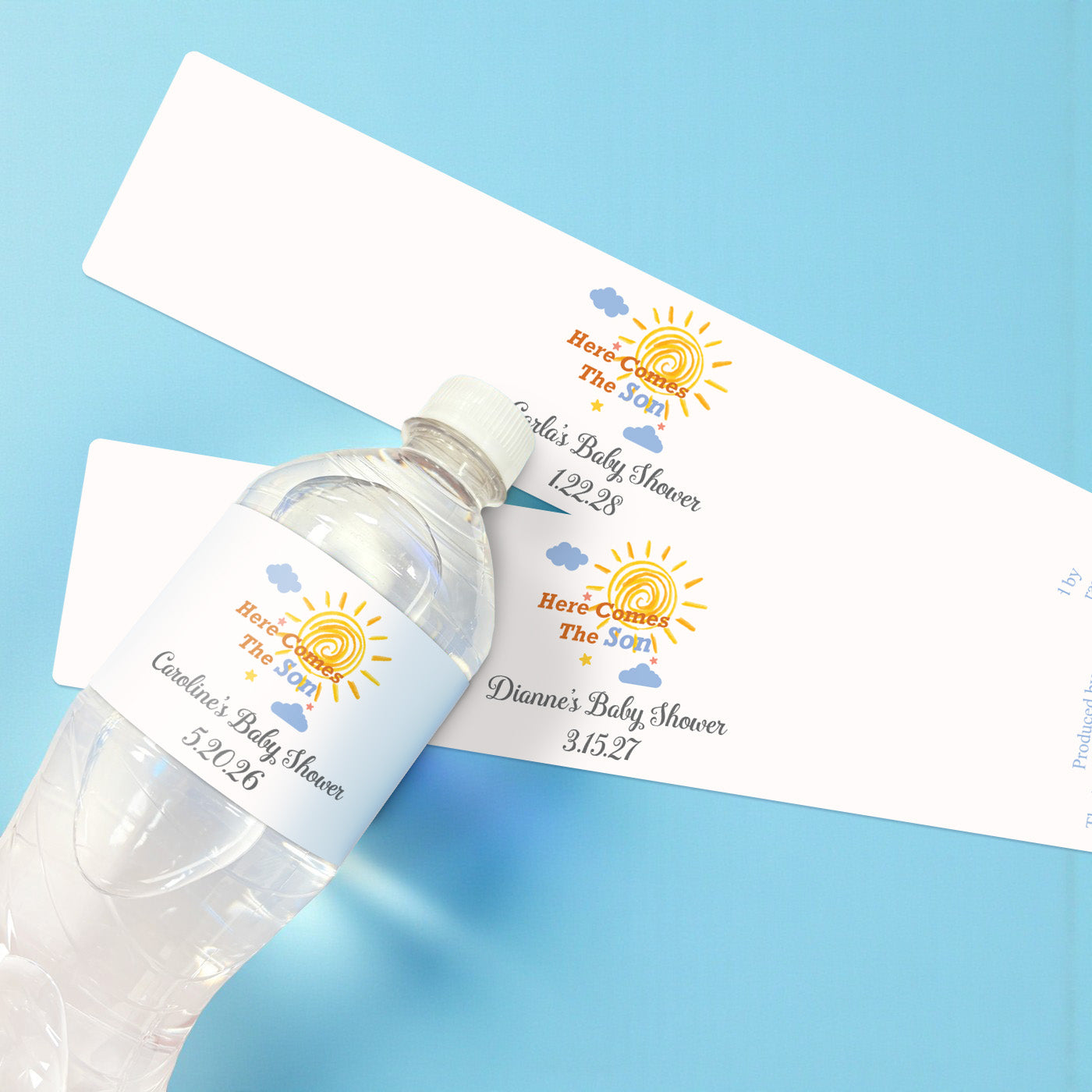 Here Comes The Son Personalized Water Bottle Labels - Set of 12