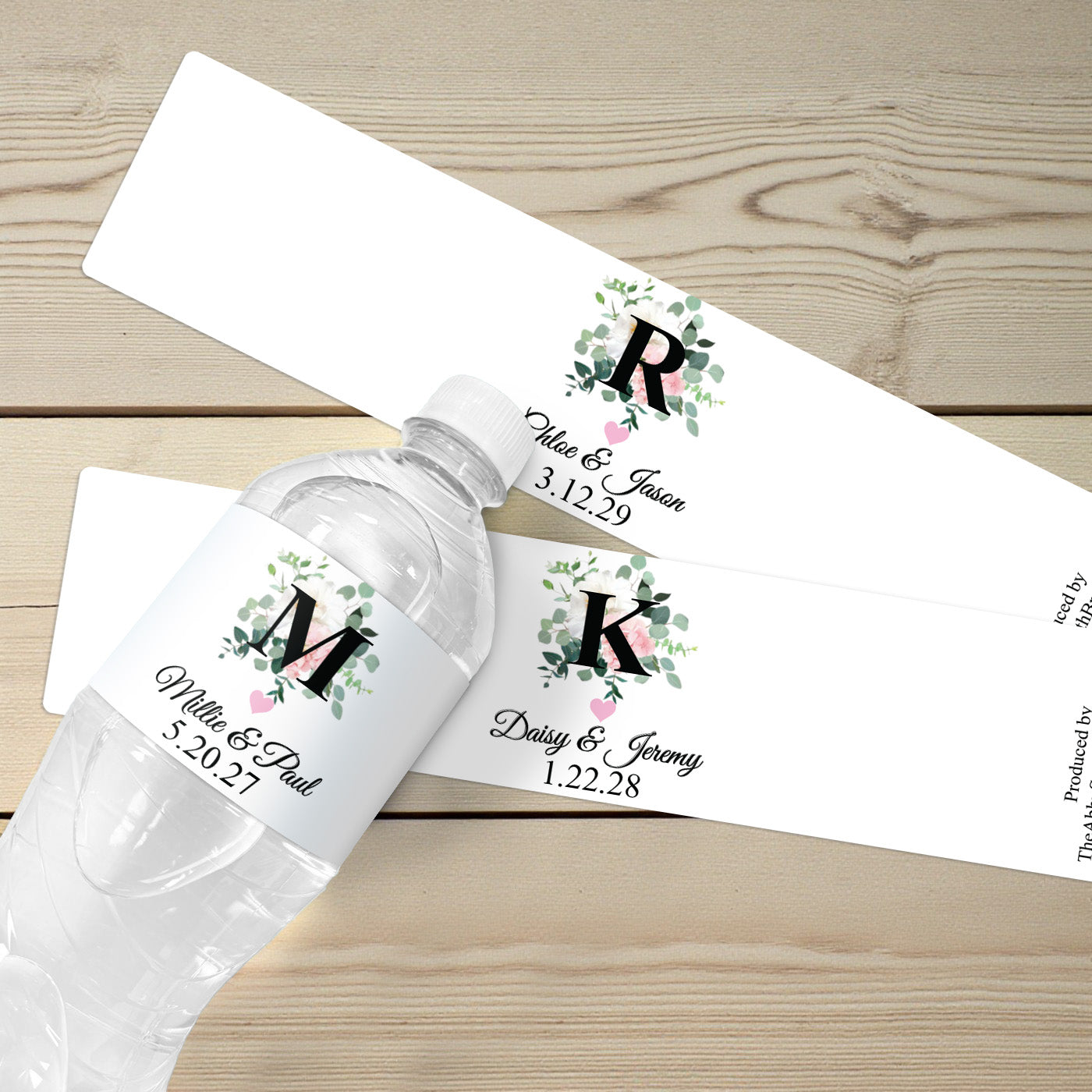 Initial Spring Flowers Personalized Water Bottle Labels - Set of 12