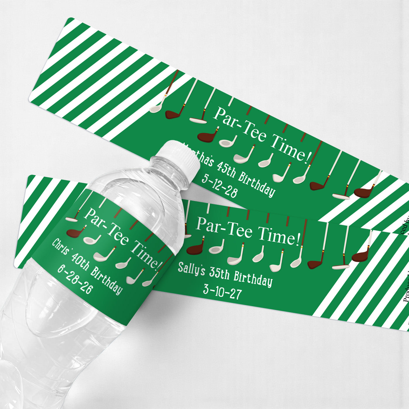 Par Tee Time Personalized Water Bottle Labels - Set of 12