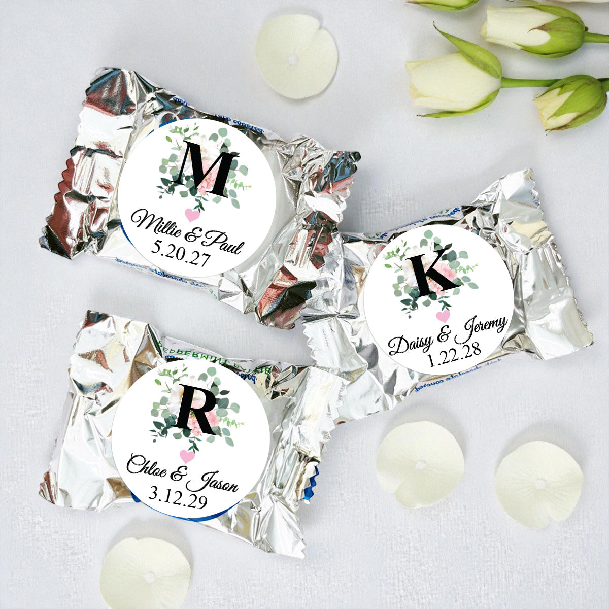 Initial Spring Flowers Personalized York Peppermint Pattie - Set of 30