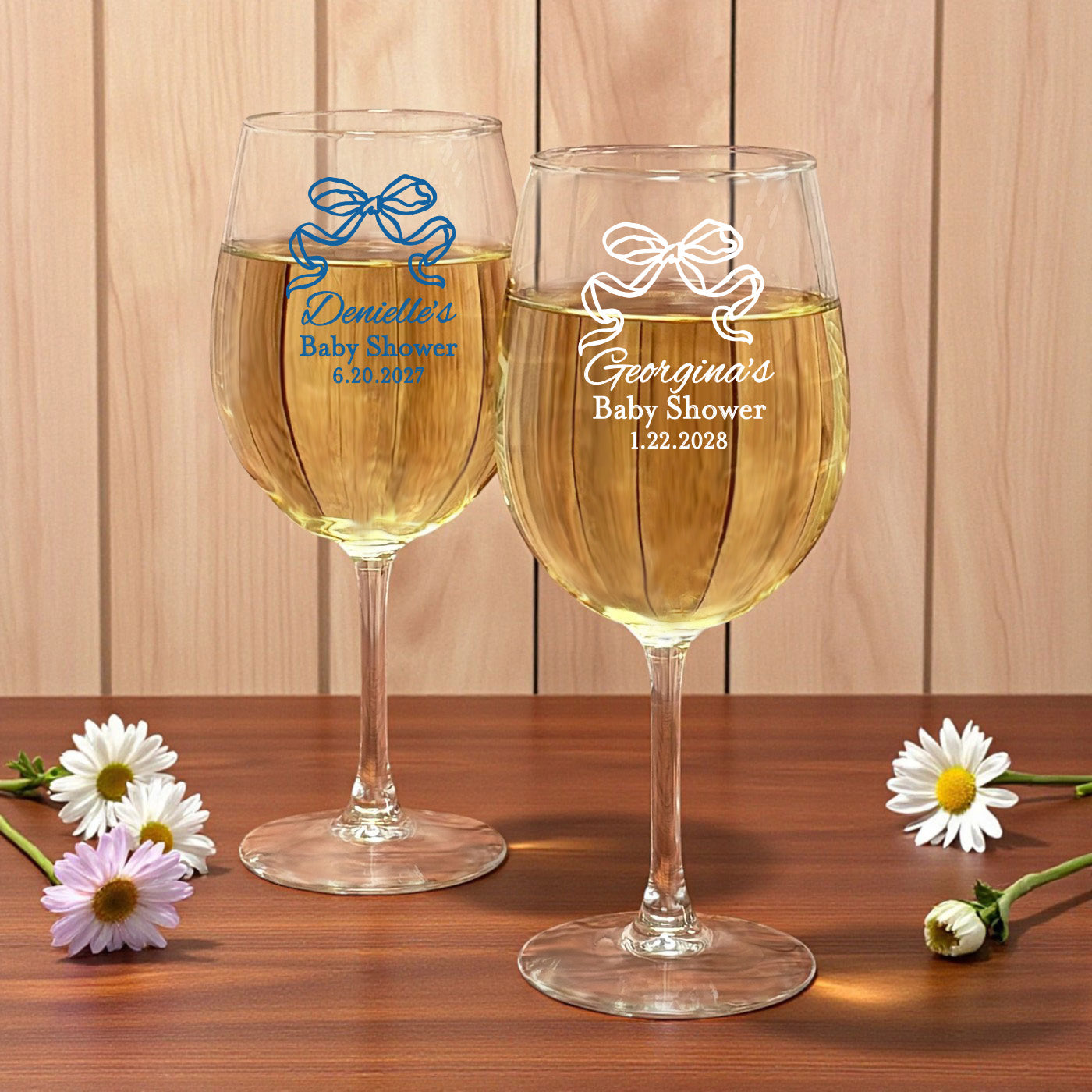 Pink Bow Personalized Wine Glass with Stem - Set of 24