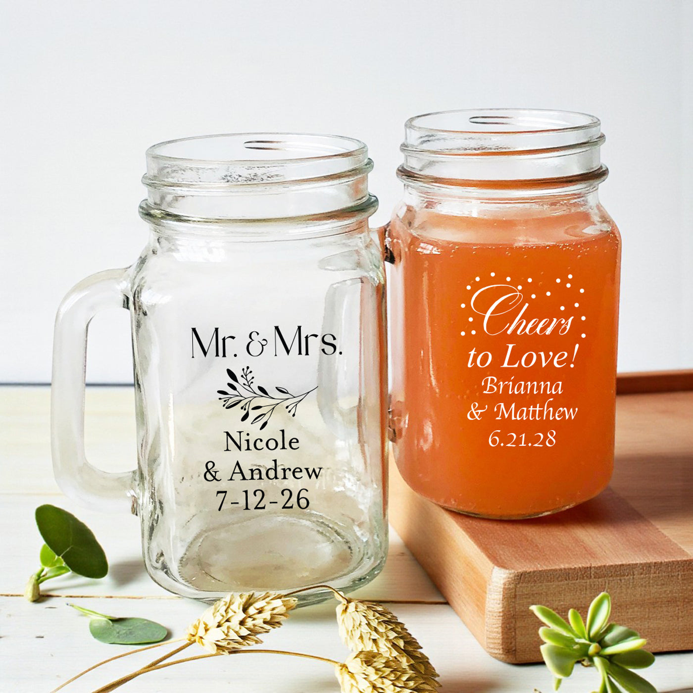 Wedding Personalized Mason Glass Mug - Set of 18