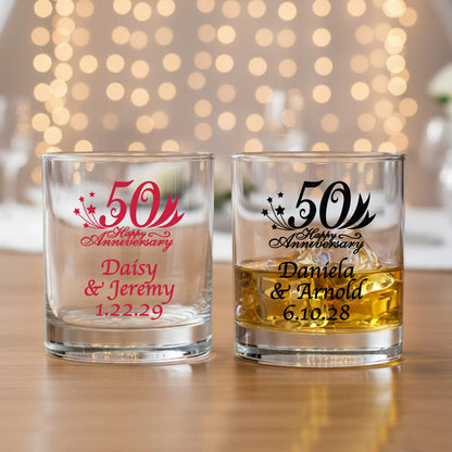 50th Wedding Anniversary Personalized Whiskey Bourbon Glass - Set of 18