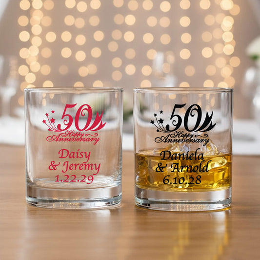 50th Wedding Anniversary Personalized Whiskey Bourbon Glass - Set of 18