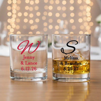 Monogram Script Personalized Whiskey Bourbon Glass - Set of 18
