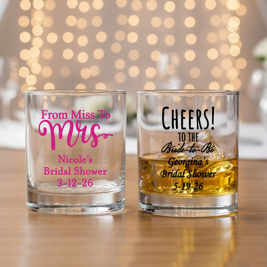 Bridal Shower Personalized Whiskey Bourbon Glass - Set of 18