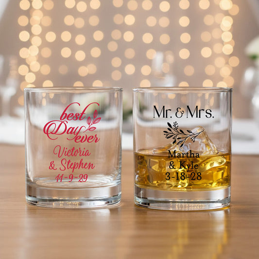 Wedding Personalized Whiskey Bourbon Glass - Set of 18