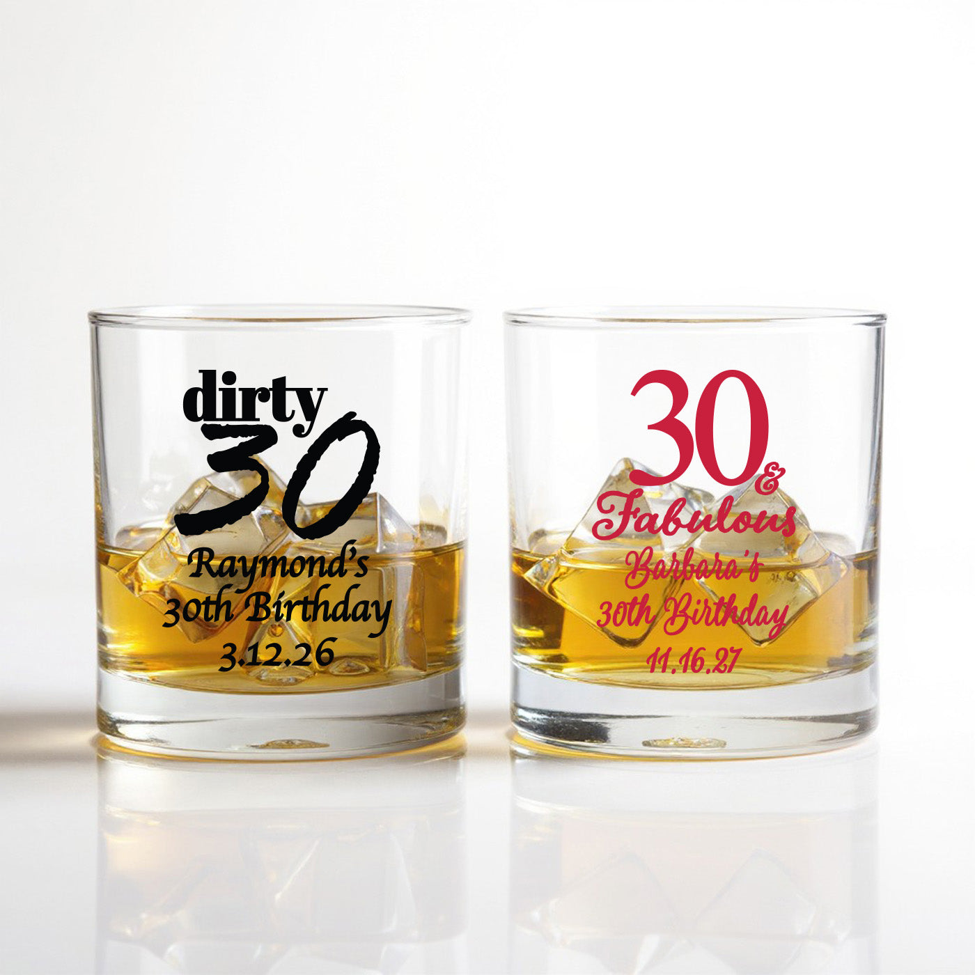 30th Birthday Personalized Whiskey Bourbon Glass - Set of 18
