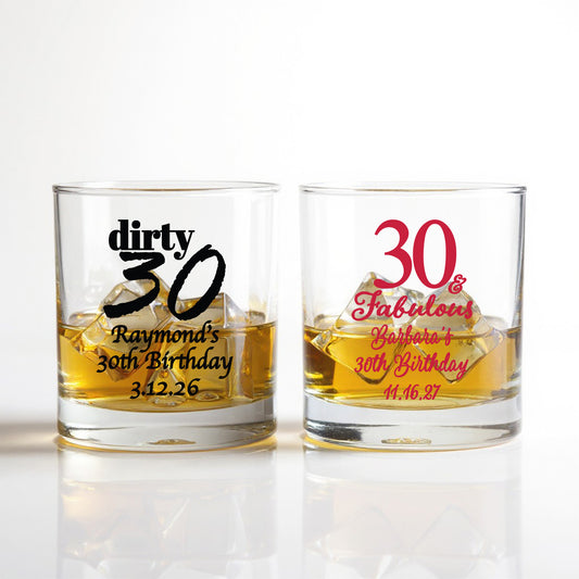 30th Birthday Personalized Whiskey Bourbon Glass - Set of 18