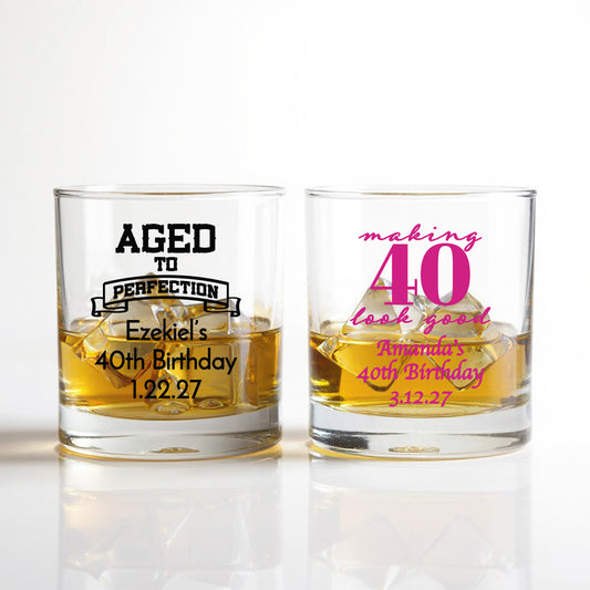 40th Birthday Personalized Whiskey Bourbon Glass - Set of 18