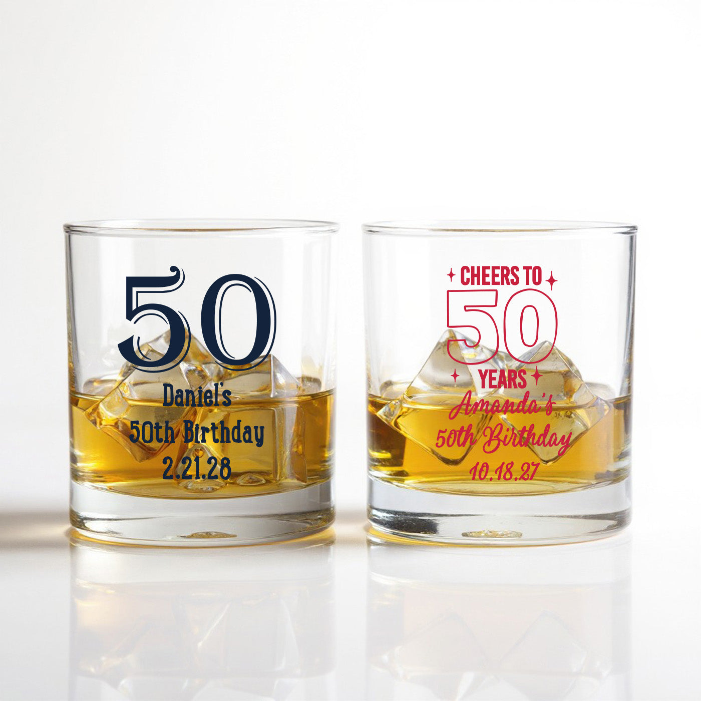 50th Birthday Personalized Whiskey Bourbon Glass - Set of 18
