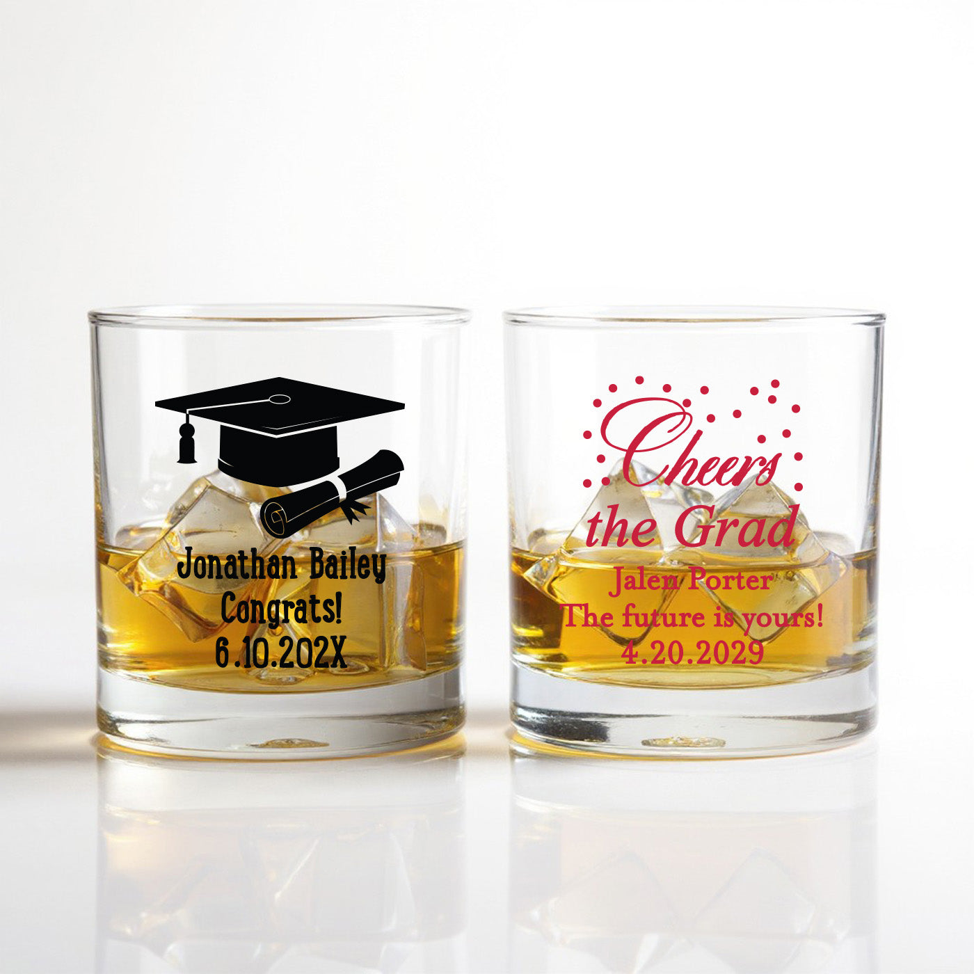 Graduation Personalized Whiskey Bourbon Glass - Set of 18