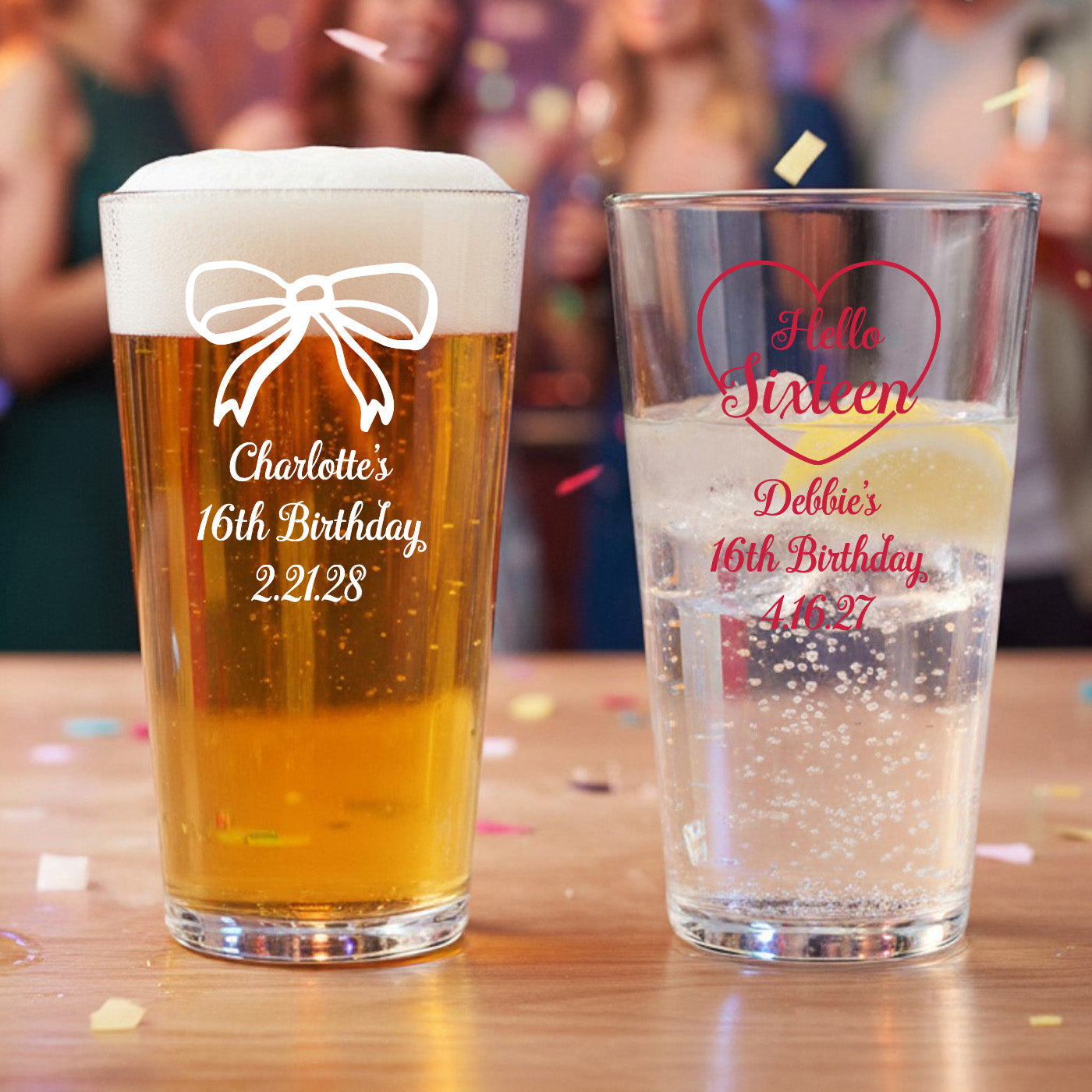 Sweet 16 or Mis Quince Personalized Pint Glass - Set of 18