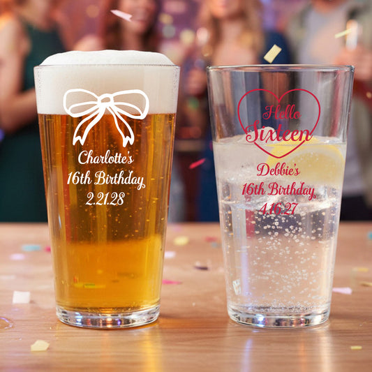 Sweet 16 or Mis Quince Personalized Pint Glass - Set of 18