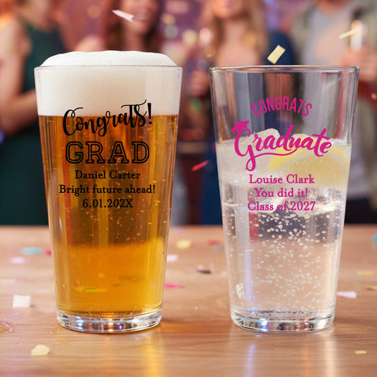 Graduation Personalized Pint Beer Glass - Set of 18
