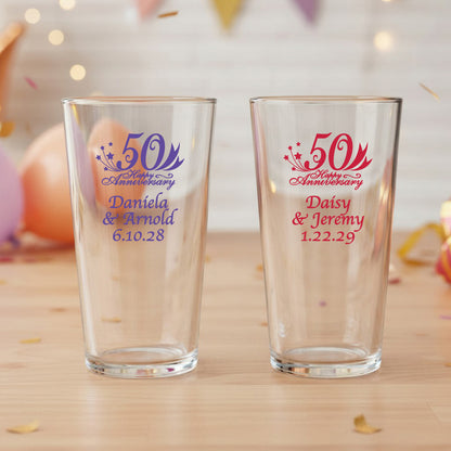 50th Wedding Anniversary Personalized Pint Glass - Set of 18