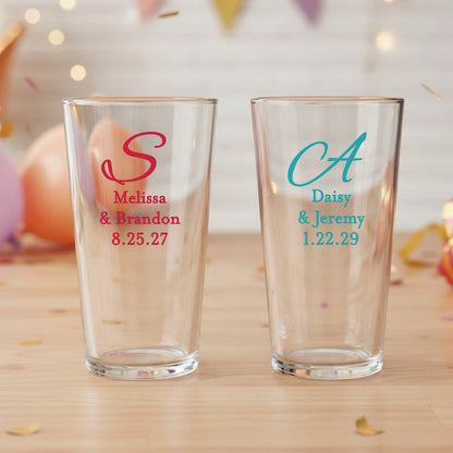 Monogram Script Personalized Pint Glass - Set of 18