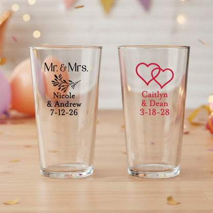 Wedding Personalized Pint Glass - Set of 18