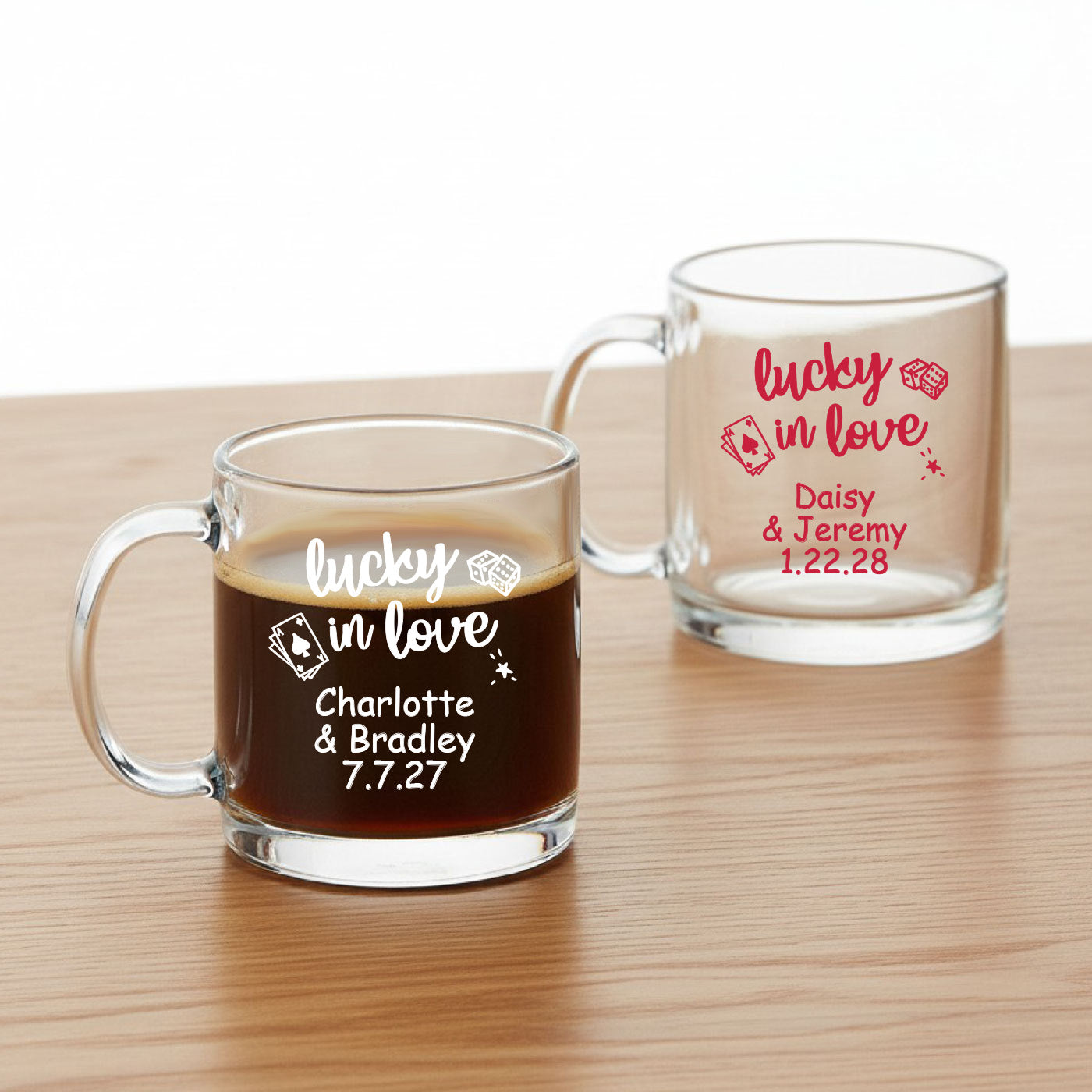 Lucky In Love Personalized Clear Glass Mug  - Set of 18