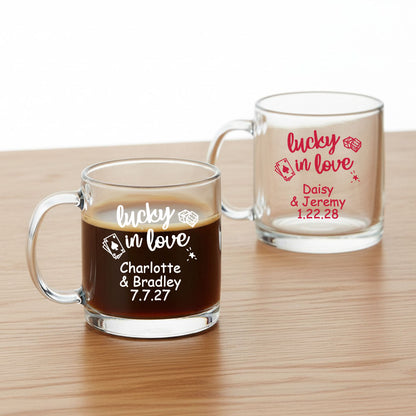 Lucky In Love Personalized Clear Glass Mug  - Set of 18
