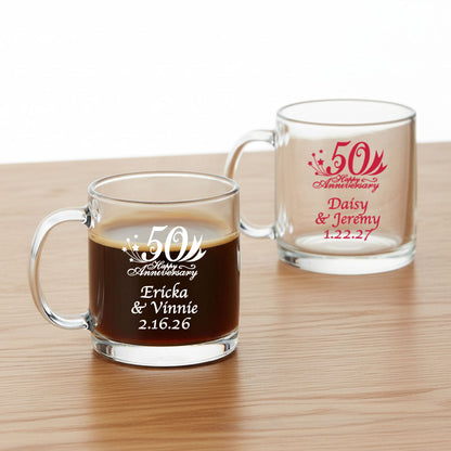50th Wedding Anniversary Personalized Clear Glass Mug  - Set of 18