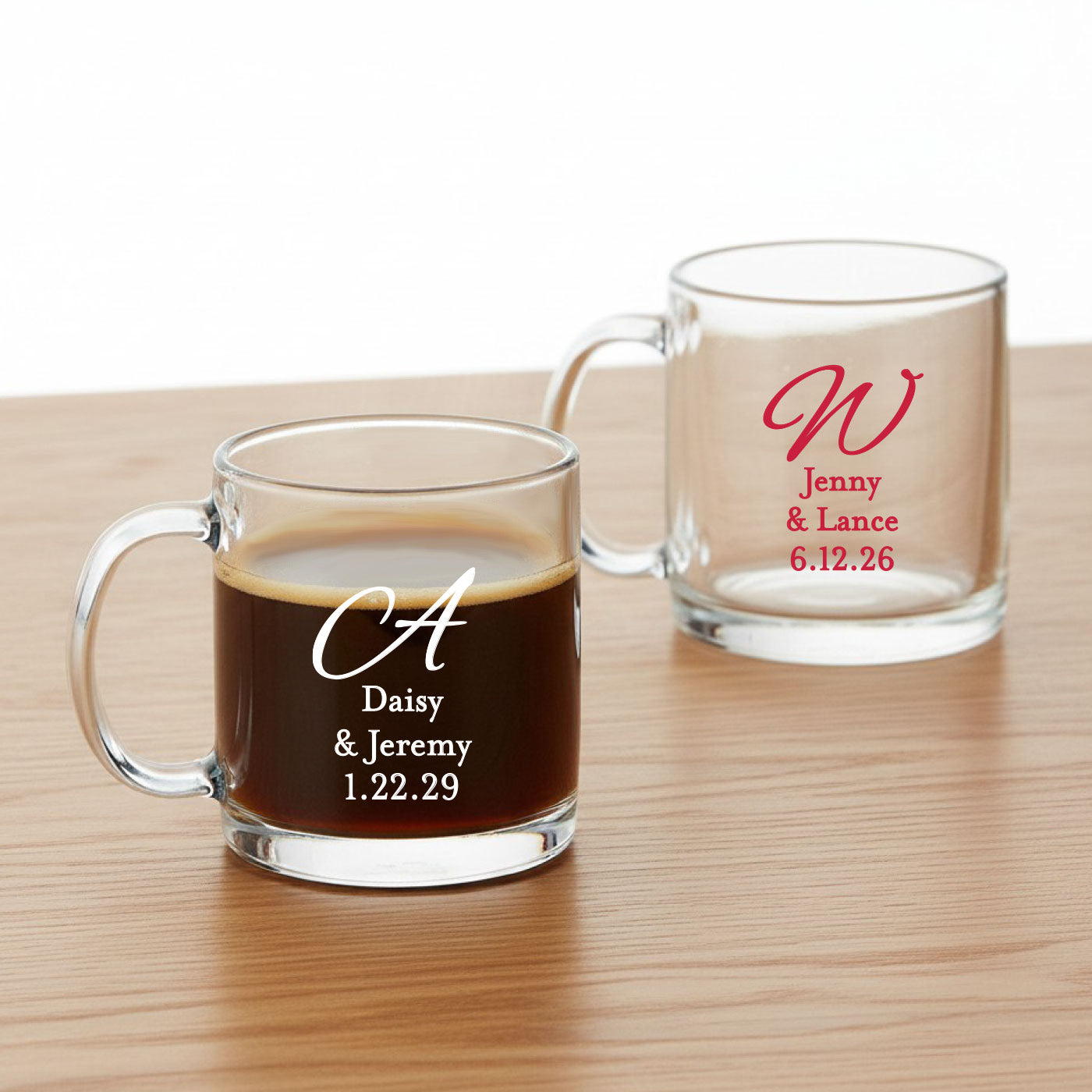Monogram Script Personalized Clear Glass Mug  - Set of 18