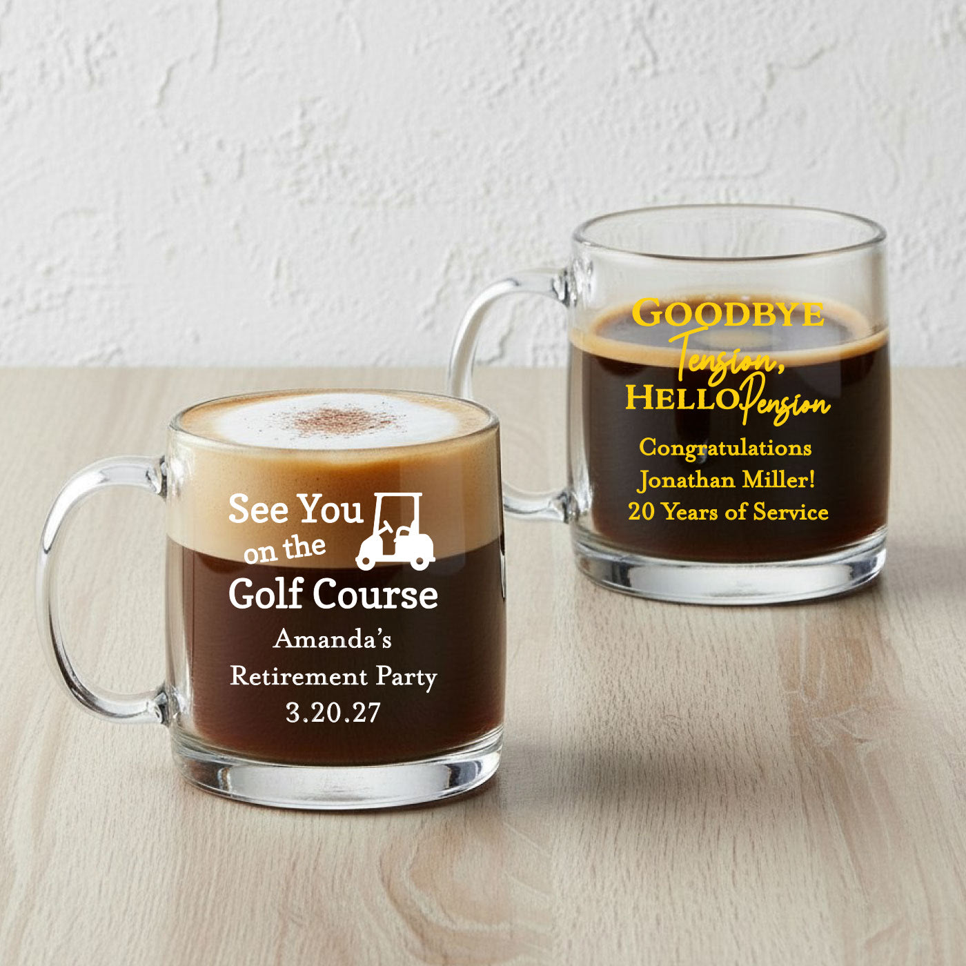 Retirement Personalized Clear Glass Mug  - Set of 18