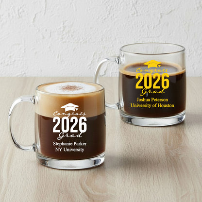 Congrats Grad Personalized Clear Glass Mug  - Set of 18