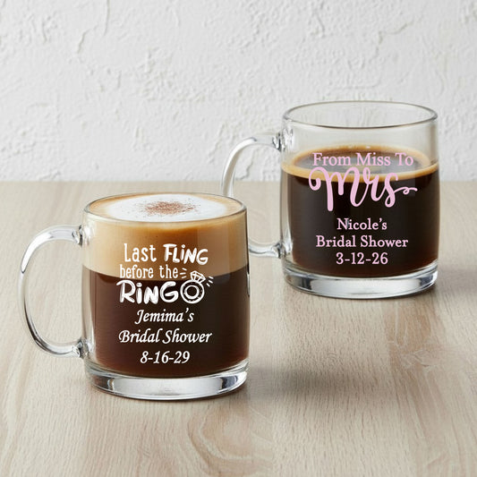 Bridal Shower Personalized Clear Glass Mug  - Set of 18