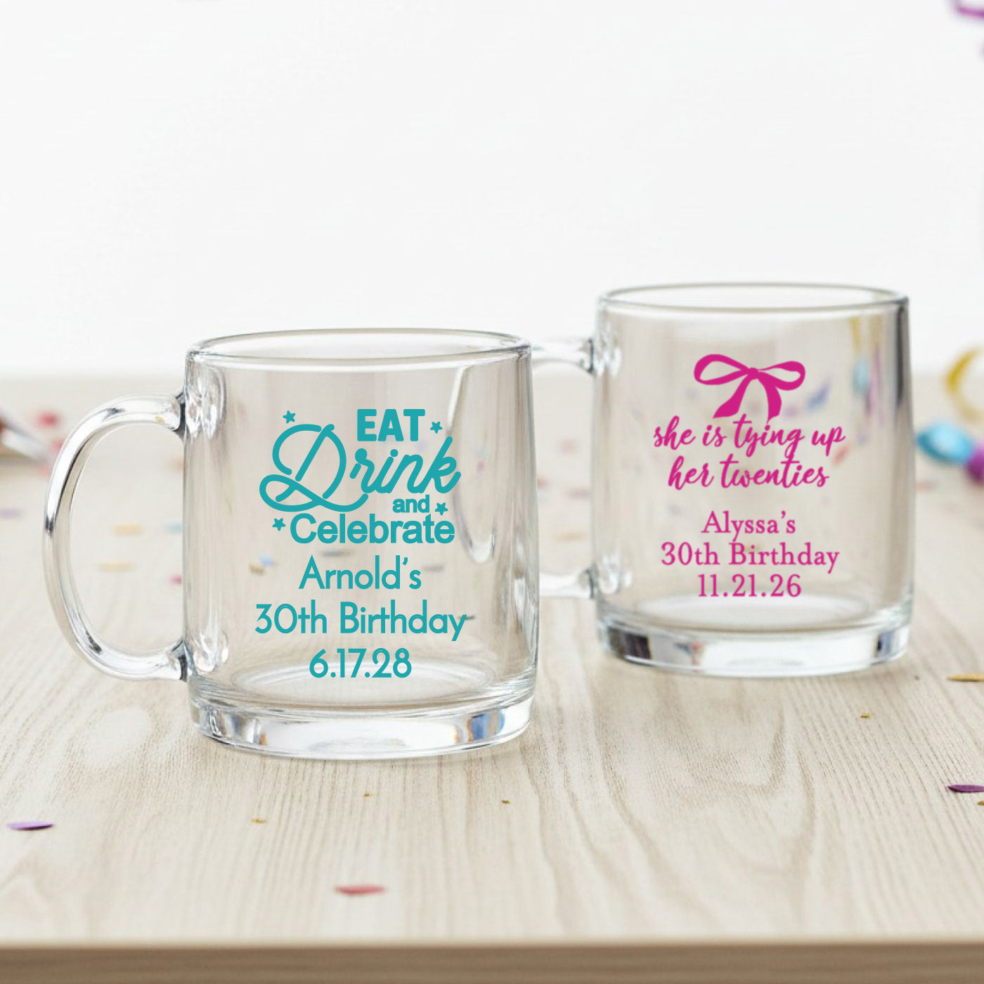 30th Birthday Personalized Clear Glass Mug  - Set of 18
