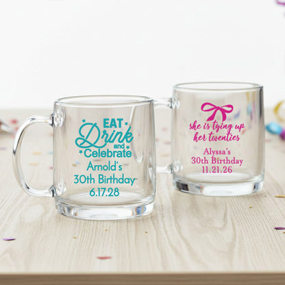 30th Birthday Personalized Clear Glass Mug  - Set of 18