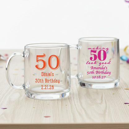 50th Birthday Personalized Clear Glass Mug  - Set of 18