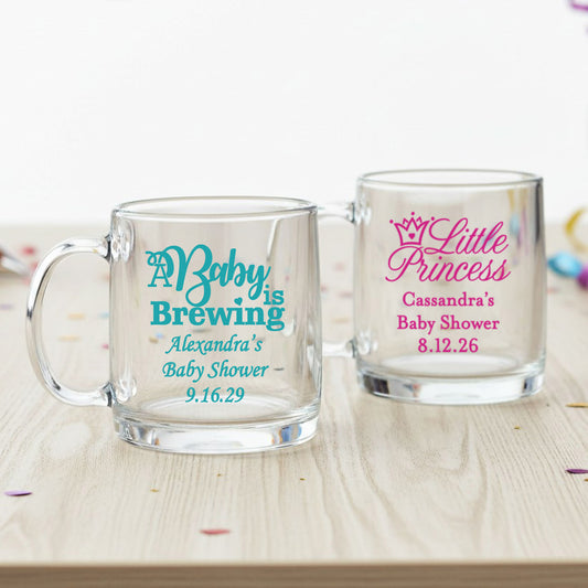 Baby Shower Personalized Clear Glass Mug  - Set of 18