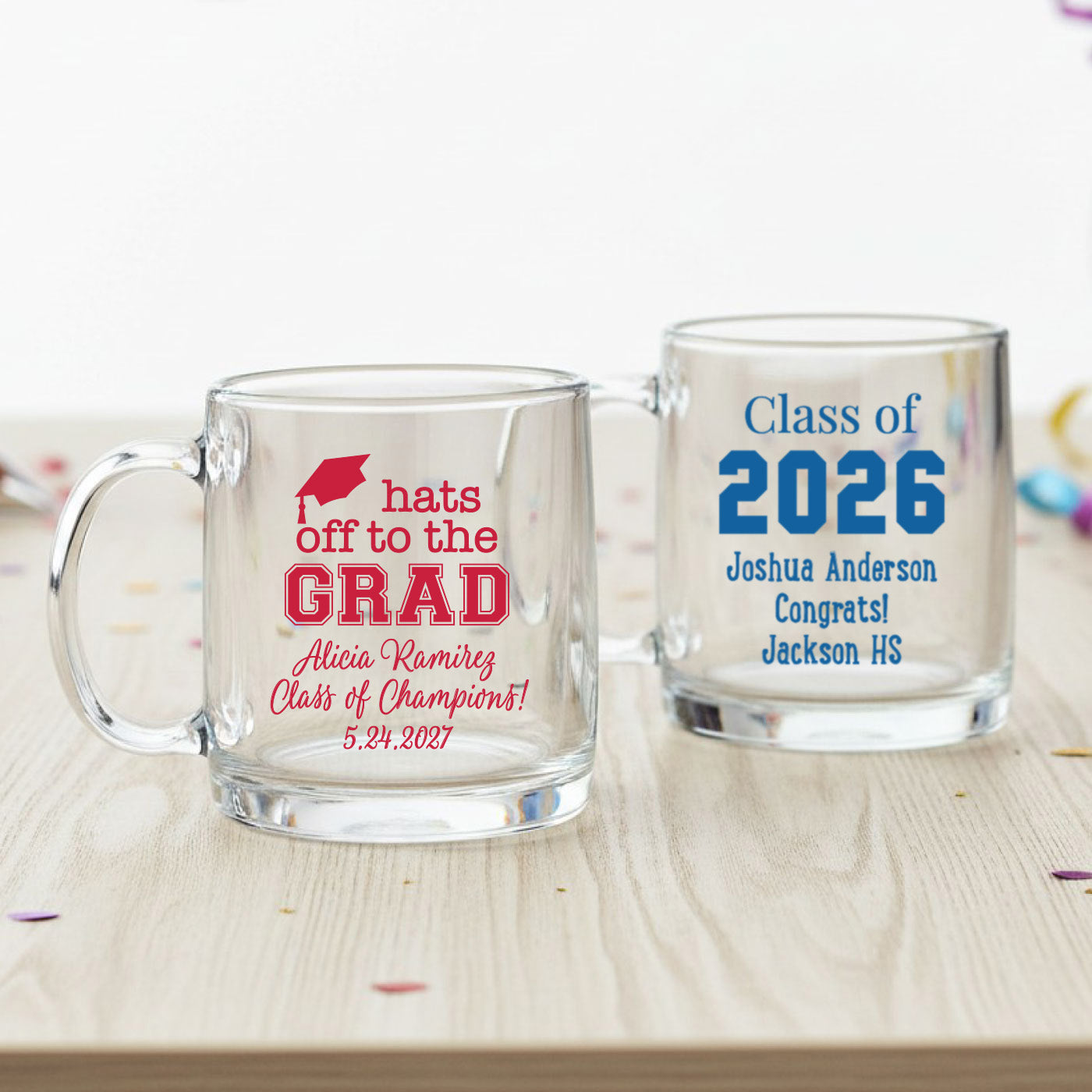 Graduation Personalized Clear Glass Mug  - Set of 18
