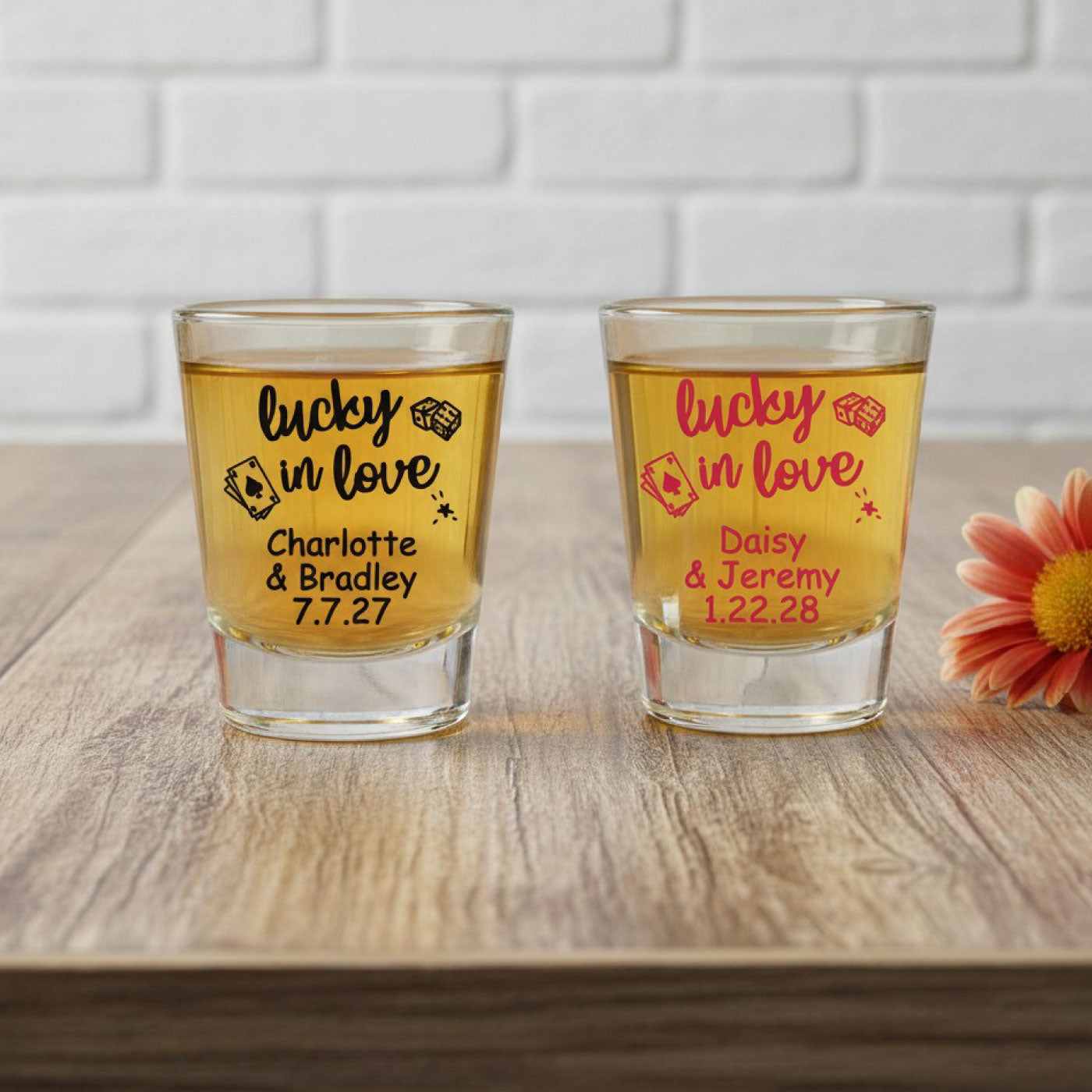 Lucky In Love Personalized Fluted Shot Glass - Set of 24