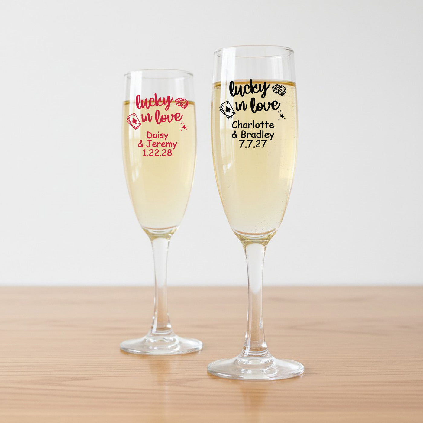 Lucky In Love Personalized Champagne Glass - Set of 24
