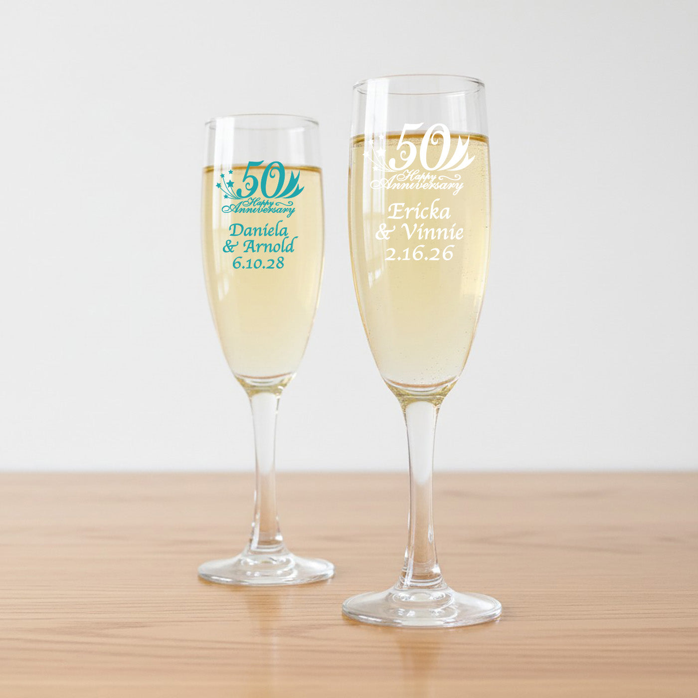 50th Wedding Anniversary Personalized Champagne Glass - Set of 24