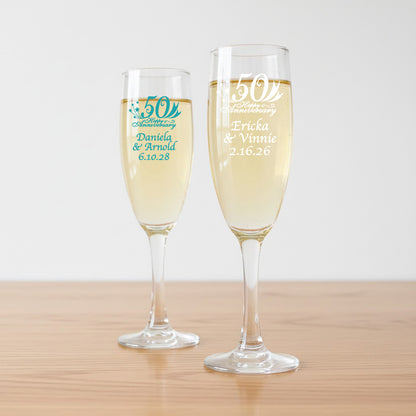 50th Wedding Anniversary Personalized Champagne Glass - Set of 24