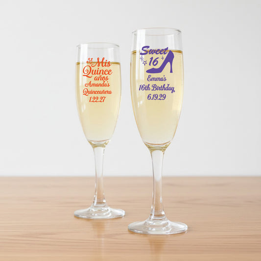 Sweet 16 or Mis Quince Personalized Champagne Glass - Set of 24