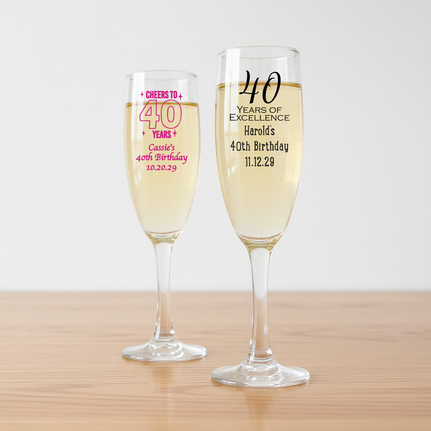 40th Birthday Personalized Champagne Glass - Set of 24